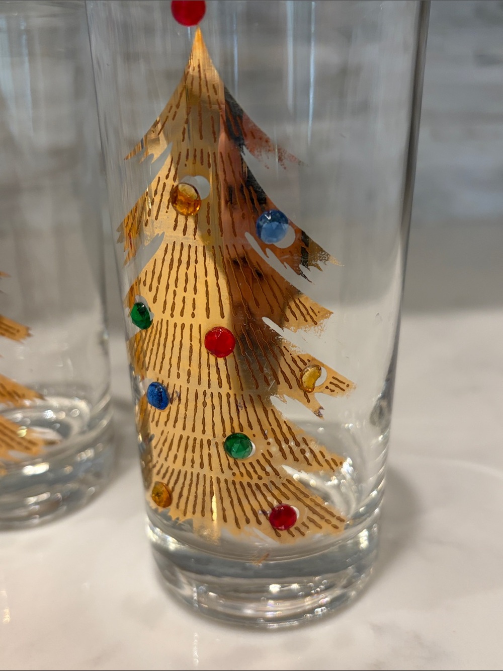 Vintage Christmas Highball Glasses Culver Gold Tree w Jewels Signed Set of 8 - Picture 9 of 9